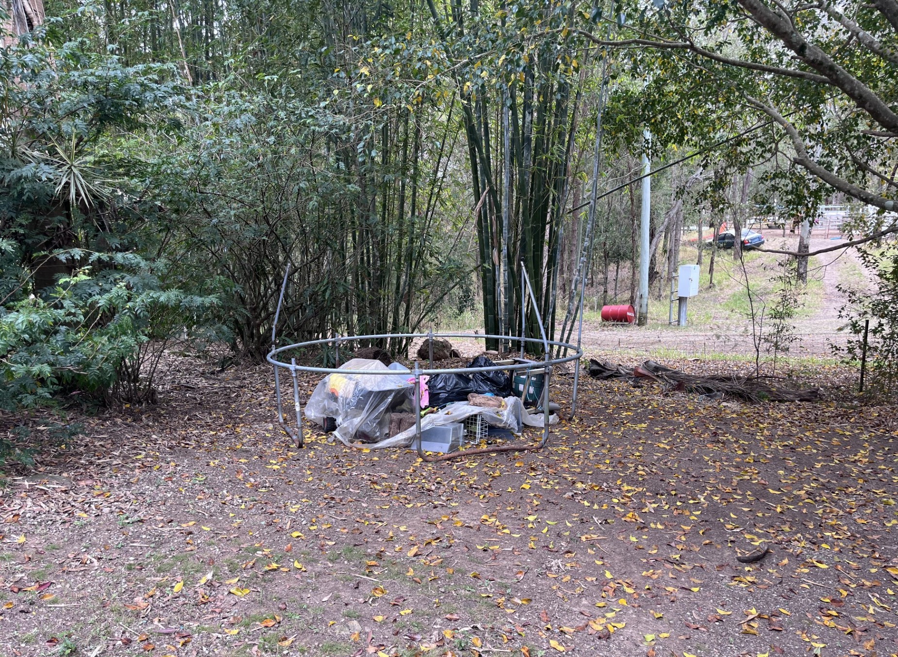Rubbish and Green Waste Removal: Yard rubbish and old trampoline removal — before